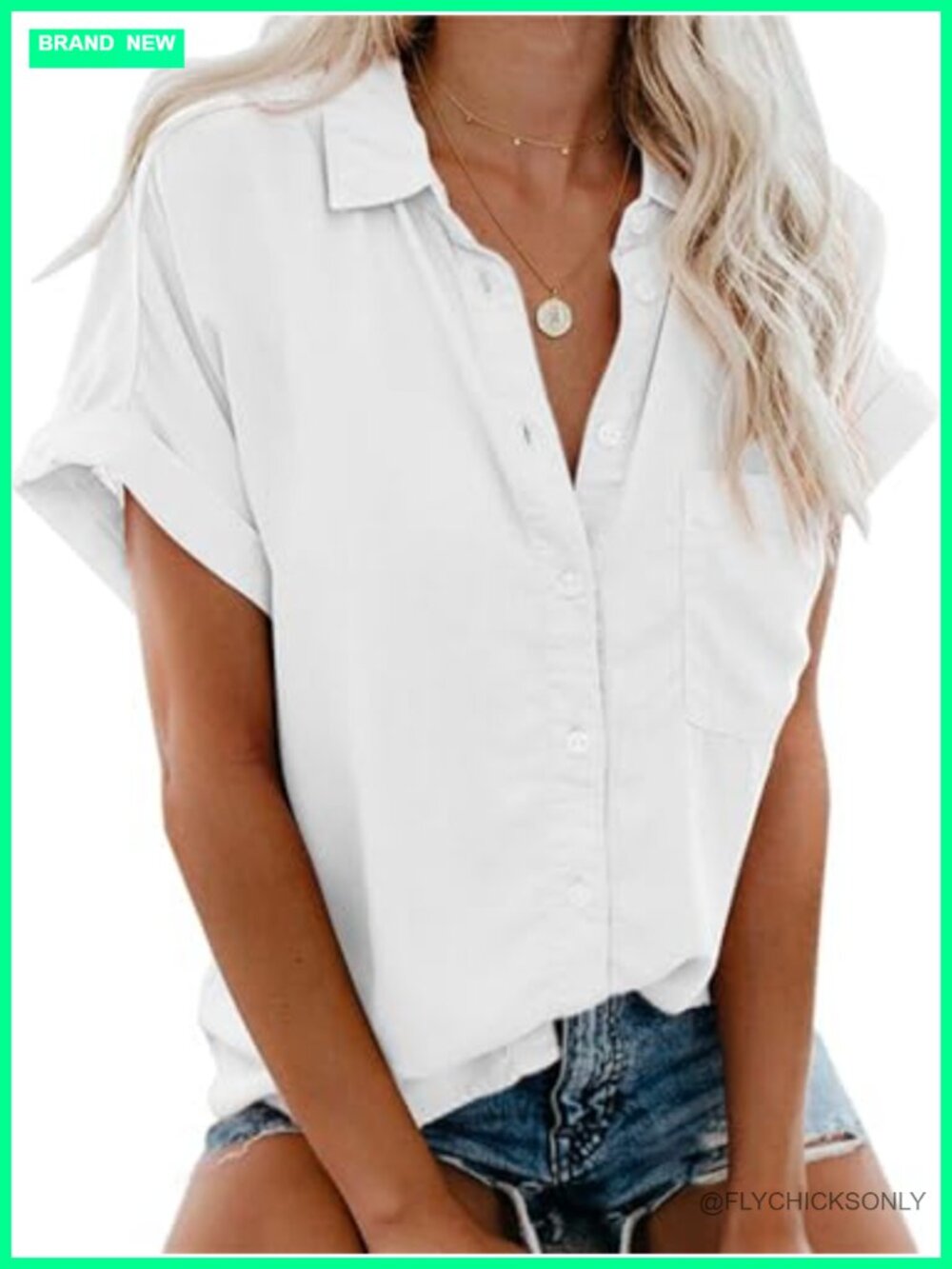 Women's Cotton Button Down Shirt Short Sleeve Casual Blouse